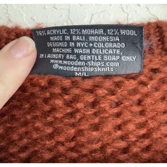 Wooden Ships Grateful Sweater M/L Rust Orange Chunky Knit Mohair Blend Boho Cozy - Picture 3 of 8